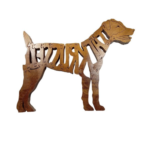 Jack Russel Terrier Wooden Puzzle Scroll Jigsaw Figurine USA Signed By Maker - Picture 2 of 5